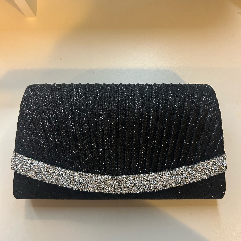 Nordstrom Black Evening Clutch with Rhinestone Band